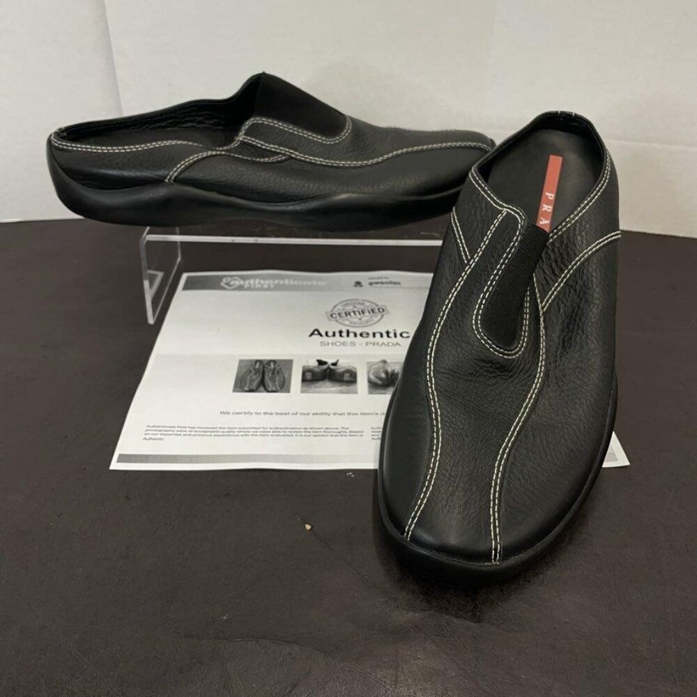 Prada Black Leather Slip-On